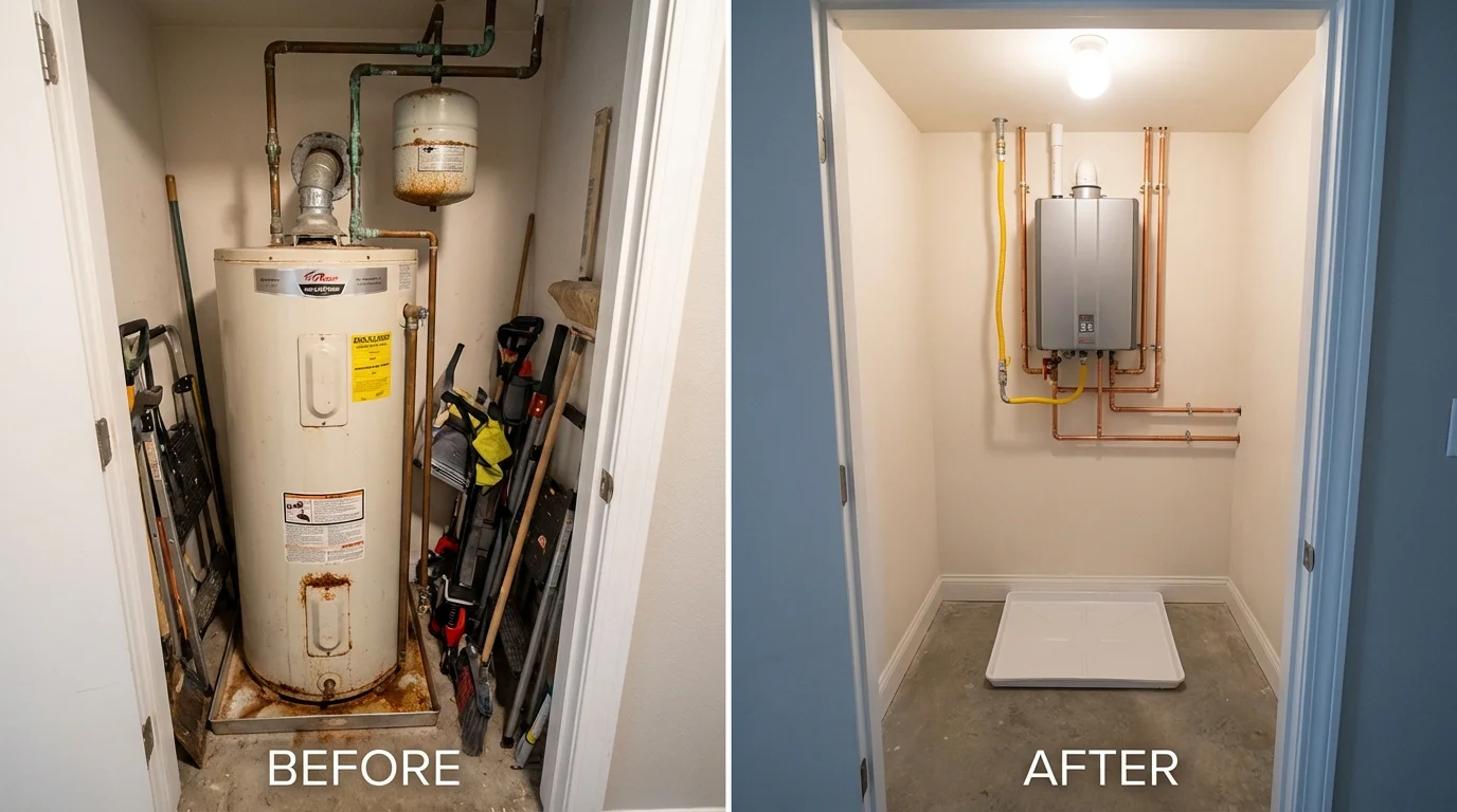 Tank water heater versus wall-mounted tankless unit comparison for Johnstown, OH homeowners